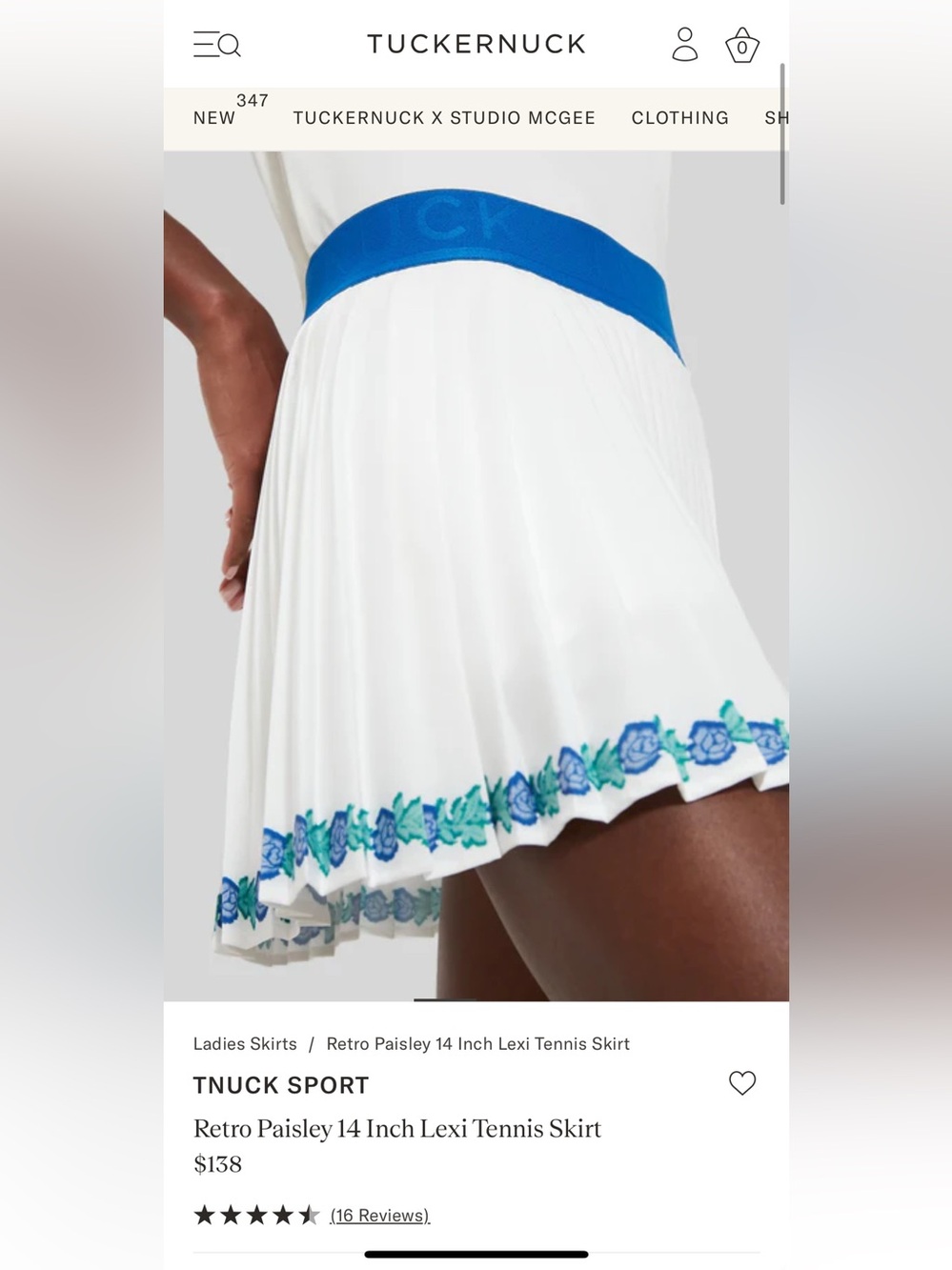 Tnuck Sport Retro Paisley floral  White 14 Inch  Lexi Tennis Skirt skort